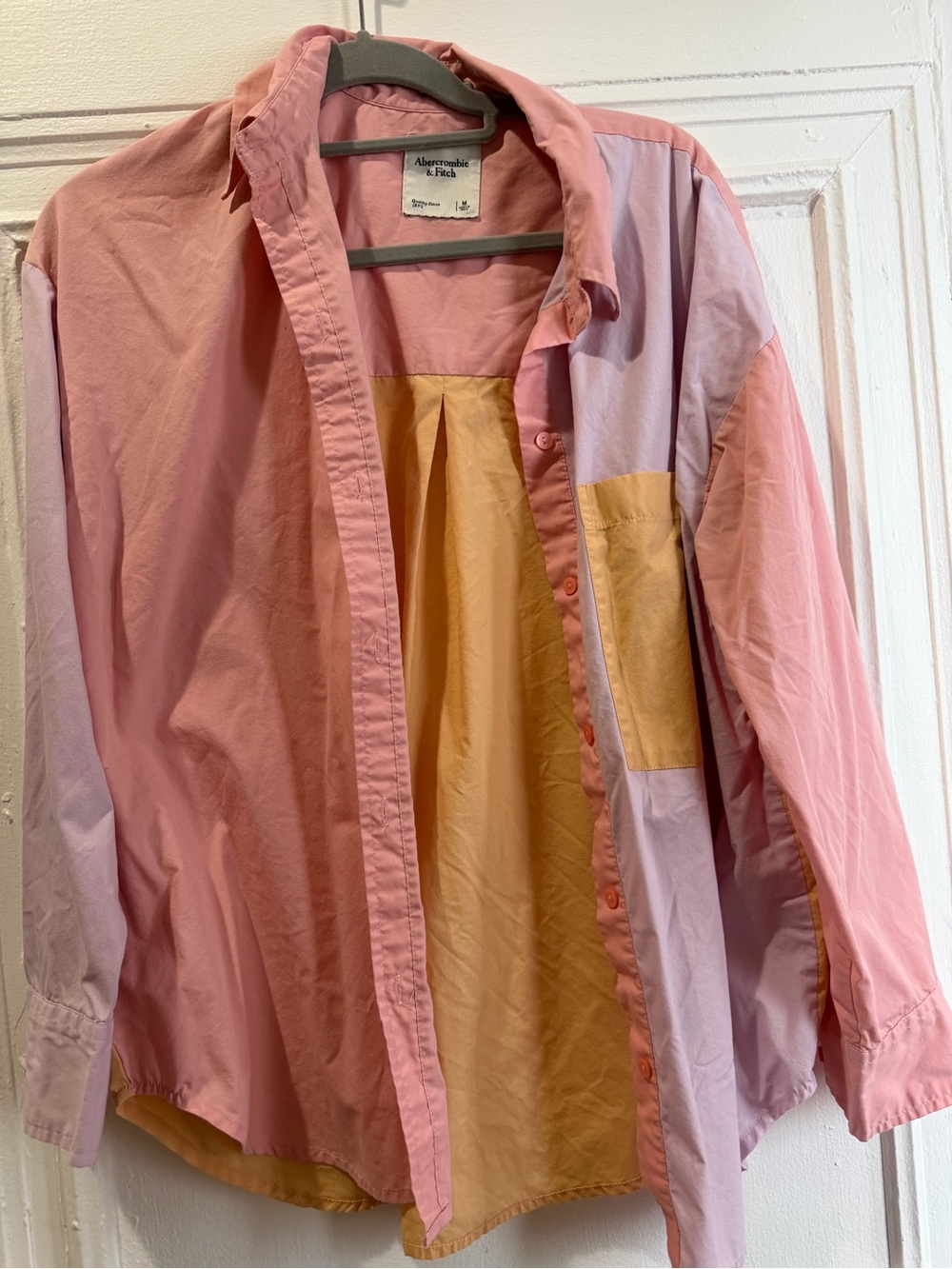 Abercrombie Pink Orange Multi Colorblock Button Down Oxford Oversized